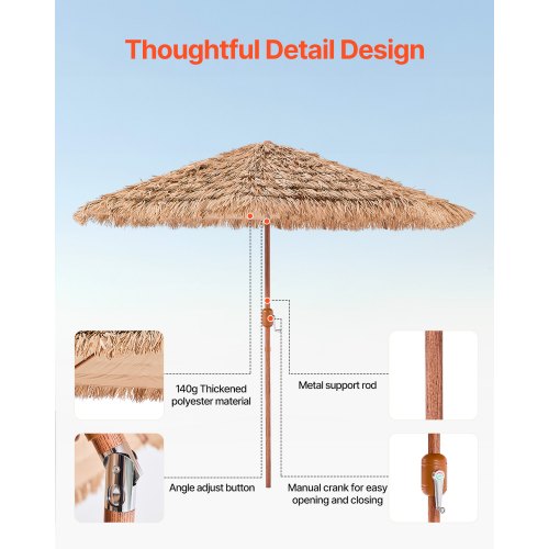 Tiki Umbrella 9 ft Thatched Patio Umbrella with Tilt Hawaiian Style Beach