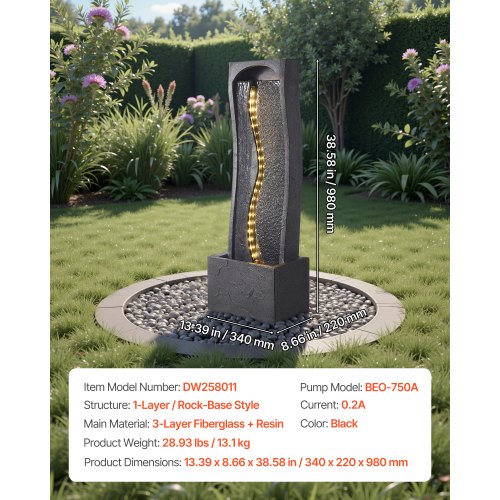 Outdoor Water Fountain 3858 in Height Fountain and Waterfall 1Tier Floor