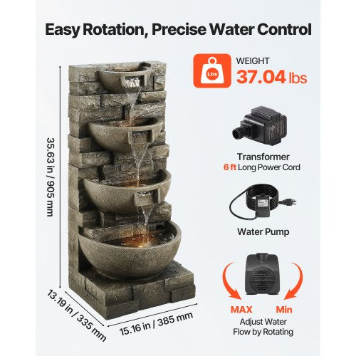 Outdoor Water Fountain 3563 in Height Fountain and Waterfall 4Tier Floor
