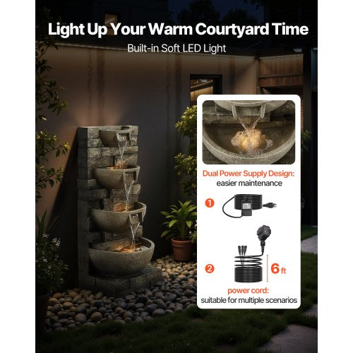 Outdoor Water Fountain 3563 in Height Fountain and Waterfall 4Tier Floor