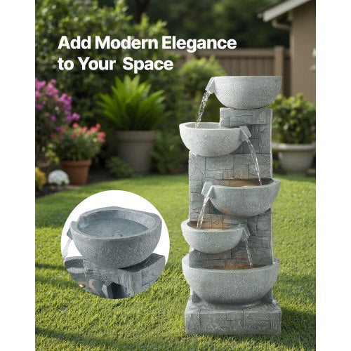 Outdoor Water Fountain 31.5 in Height Fountain and Waterfall 5Tier Floor