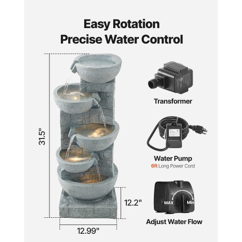 Outdoor Water Fountain 31.5 in Height Fountain and Waterfall 5Tier Floor
