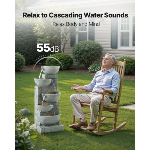Outdoor Water Fountain 31.5 in Height Fountain and Waterfall 5Tier Floor