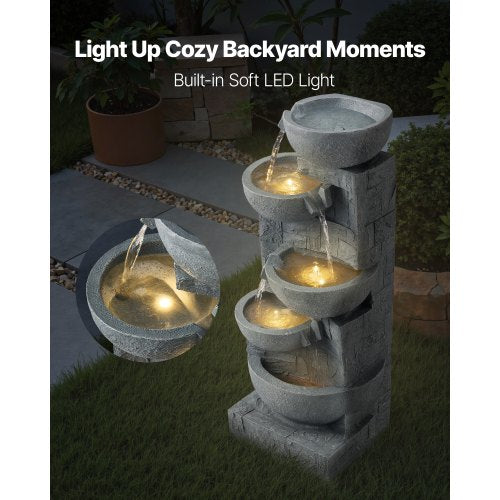 Outdoor Water Fountain 31.5 in Height Fountain and Waterfall 5Tier Floor