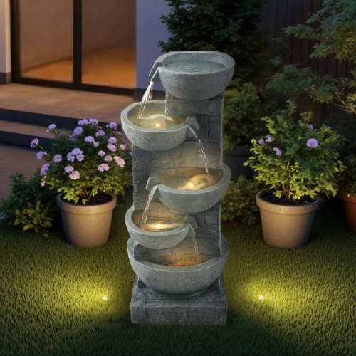 Outdoor Water Fountain 31.5 in Height Fountain and Waterfall 5Tier Floor