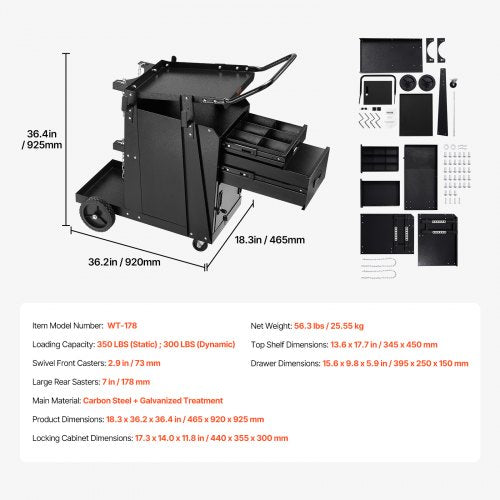 Welding Cart 2 Drawers Welder Cart Heavy Duty with AntiTheft Lockable