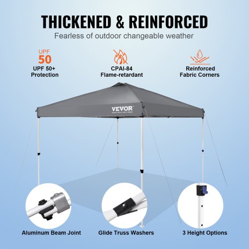 Pop Up Canopy Tent 10 x 10 ft 250 D PU Silver Coated Tarp with Portable