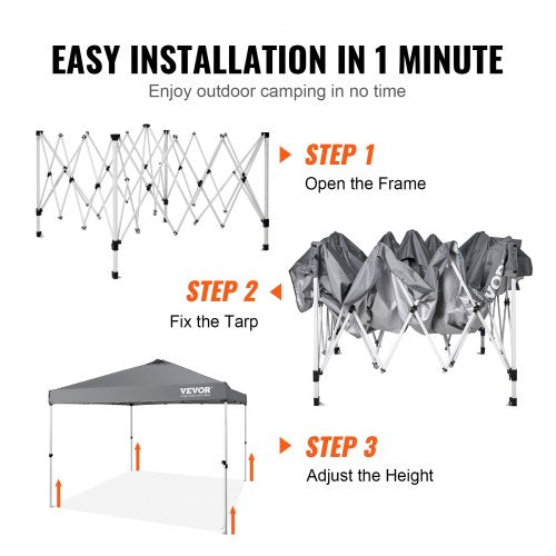 Pop Up Canopy Tent 10 x 10 ft 250 D PU Silver Coated Tarp with Portable