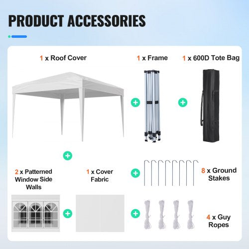 Pop Up Canopy 10 x 10 FT Instant Canopy Portable Gazebo with 3 Sidewalls