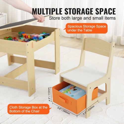 Kids Table and Chair Set Wooden Activity Table with Storage Space and Chair Set