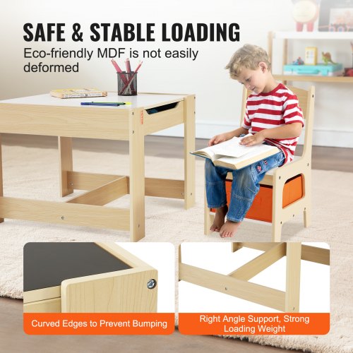 Kids Table and Chair Set Wooden Activity Table with Storage Space and Chair Set