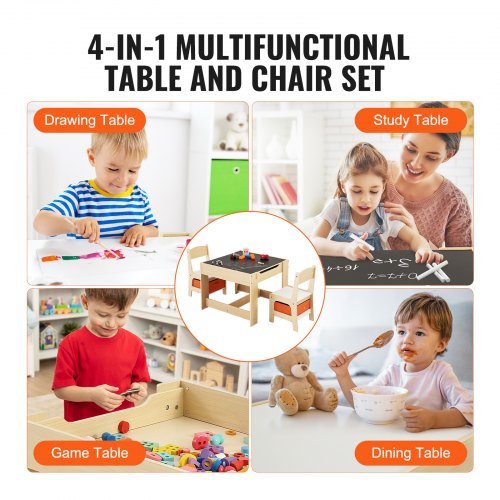 Kids Table and Chair Set Wooden Activity Table with Storage Space and Chair Set