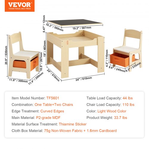 Kids Table and Chair Set Wooden Activity Table with Storage Space and Chair Set