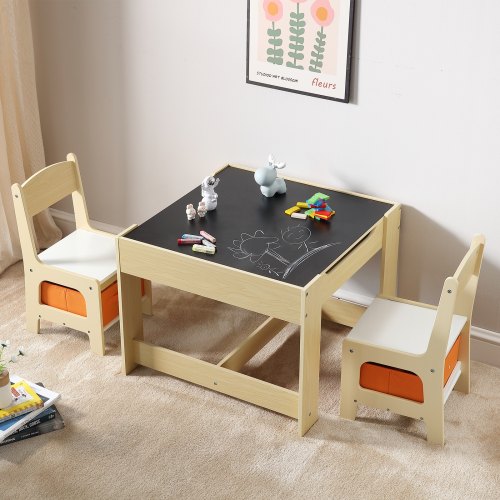 Kids Table and Chair Set Wooden Activity Table with Storage Space and Chair Set