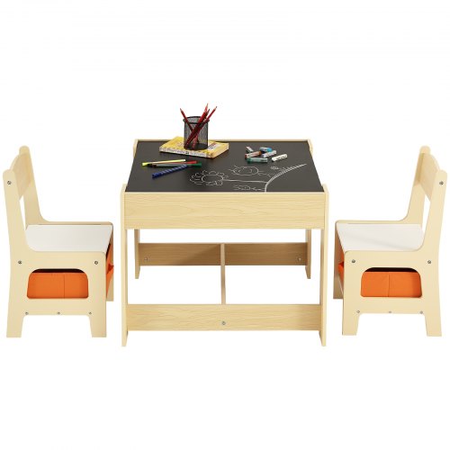 Kids Table and Chair Set Wooden Activity Table with Storage Space and Chair Set