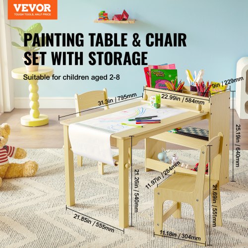 Kids Art Table and 2 Chairs 2in1 Toddler Craft and Play Activity Table