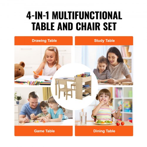 Kids Art Table and 2 Chairs 2in1 Toddler Craft and Play Activity Table