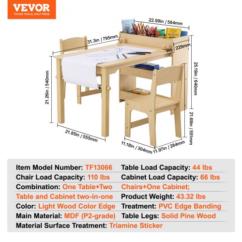 Kids Art Table and 2 Chairs 2in1 Toddler Craft and Play Activity Table