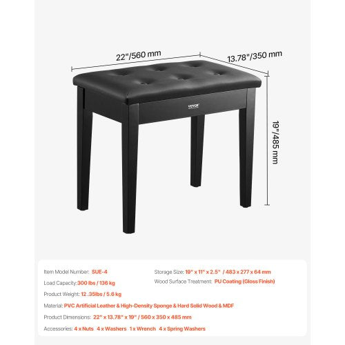 Piano Bench 22 x 1378 x 19 Keyboard Piano Chair with HighDensity