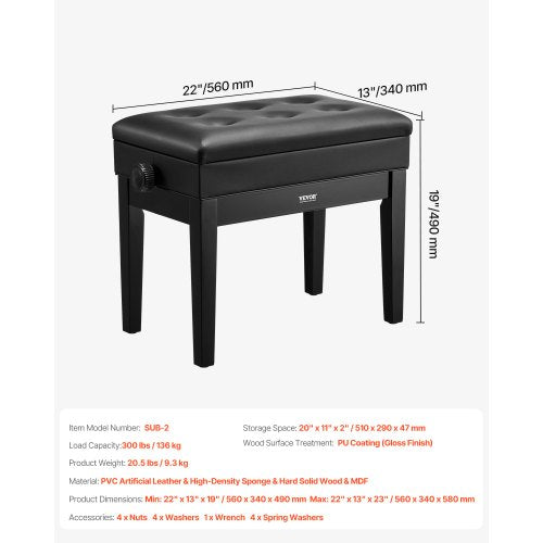 Piano Bench 22 x 13 x 193 Keyboard Piano Chair with 193228