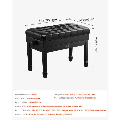 Piano Bench 295 x 14 x 203 Duet Keyboard Piano Chair with 203234”