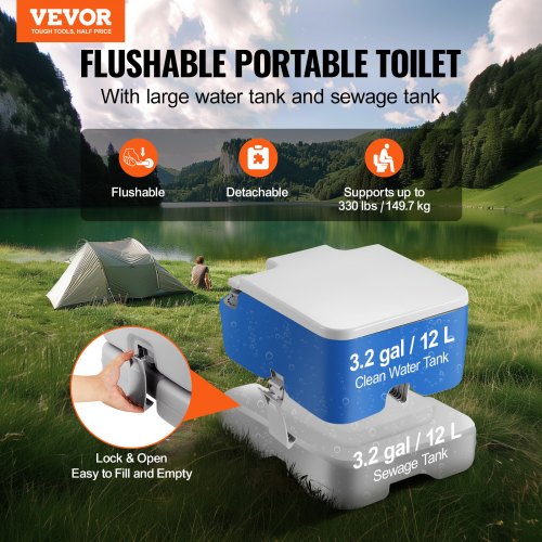 Portable Toilet for Camping with Carry Bag RV Toilet with 3.2 Gal Waste