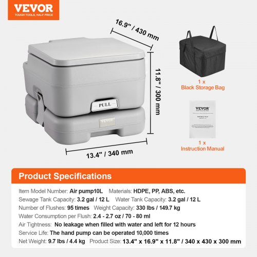 Portable Toilet for Camping with Carry Bag RV Toilet with 3.2 Gal Waste