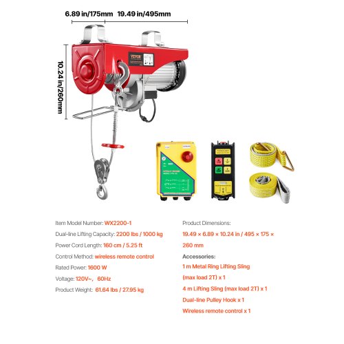 2200 lbs Wireless Attic Lift 1600W 110V Electric Hoist with Wireless Remote