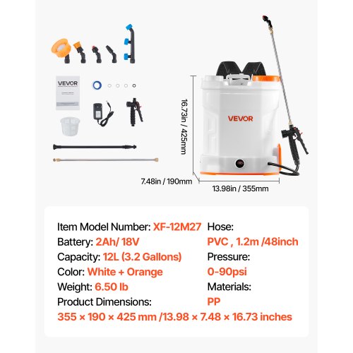 Battery Powered Backpack Sprayer 3.2 Gal Powerful Electric Backpack