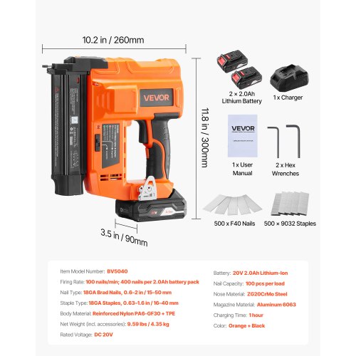 2In1 Cordless Brad Nailer 18 Gauge 20V Battery Powered Nail Gun And Staple