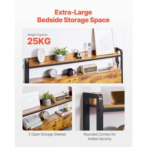 Headboard for Full Size Bed Adjustable Height Headboard with 2 Shelves