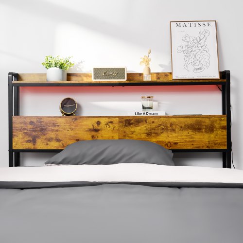 Headboard for Full Size Bed Adjustable Height Headboard with 2 Shelves