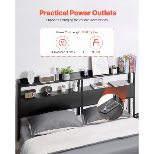 Headboard for King Size Bed Adjustable Height Headboard with 2 Shelves