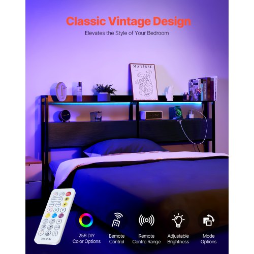 Headboard for King Size Bed Adjustable Height Headboard with 2 Shelves