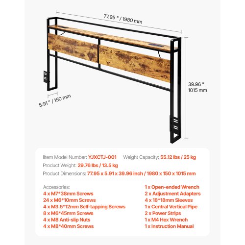 Headboard for King Size Bed Adjustable Height Headboard with Storage Shelf