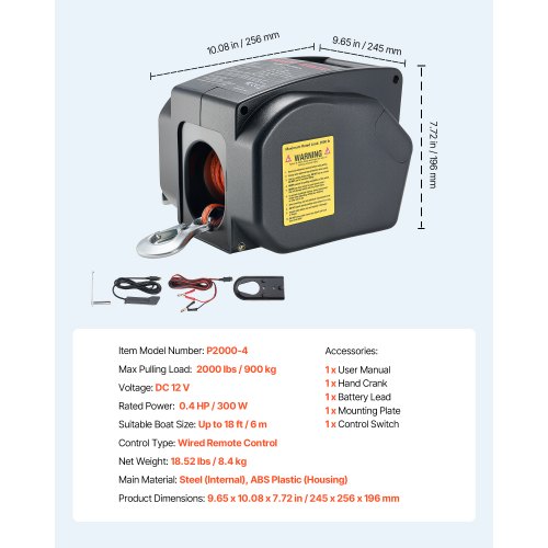 Electric Boat Winch 12V DC 300W Reversible Electric Trailer Winch for Boats