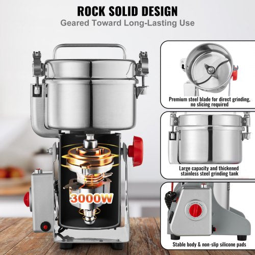 1000g Electric Grain Mill Grinder High Speed 3000W Commercial Spice