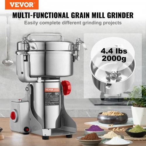 2000g Electric Grain Mill Grinder High Speed 3400W Commercial Spice