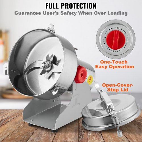 2000g Electric Grain Mill Grinder High Speed 3400W Commercial Spice