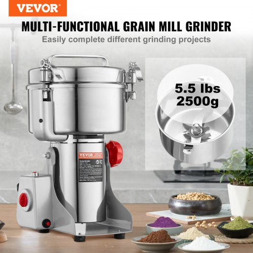 2500g Electric Grain Mill Grinder High Speed 3400W Commercial Spice