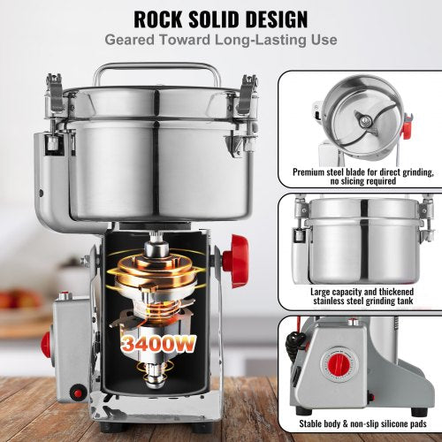 2500g Electric Grain Mill Grinder High Speed 3400W Commercial Spice