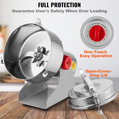 2500g Electric Grain Mill Grinder High Speed 3400W Commercial Spice