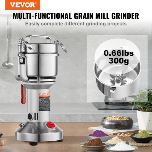 300g Electric Grain Mill Grinder High Speed 1500W Commercial Spice