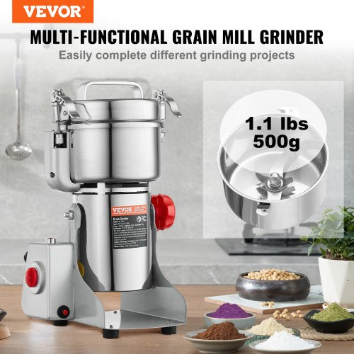 500g Electric Grain Mill Grinder High Speed 2000W Commercial Spice