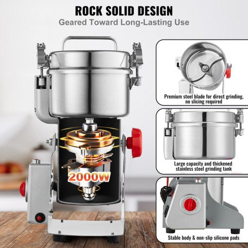 500g Electric Grain Mill Grinder High Speed 2000W Commercial Spice