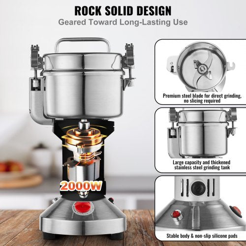 550g Electric Grain Mill Grinder High Speed 2000W Commercial Spice