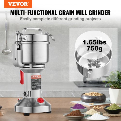 750g Electric Grain Mill Grinder High Speed 2000W Commercial Spice