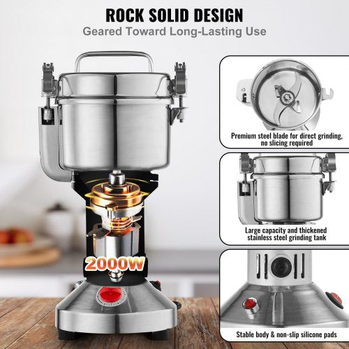 750g Electric Grain Mill Grinder High Speed 2000W Commercial Spice