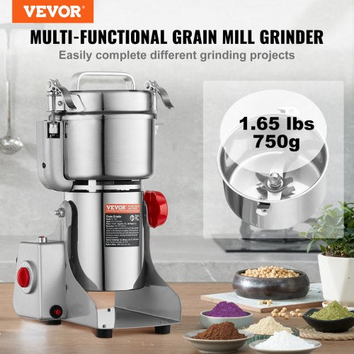 750g Electric Grain Mill Grinder High Speed 2000W Commercial Spice