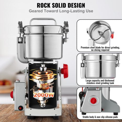 750g Electric Grain Mill Grinder High Speed 2000W Commercial Spice